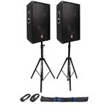 2) Rockville RSG12.4 12â€� 3-Way 1000w 4-Ohm Passive DJ Speakers+Stands+Cables+Bag