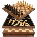 Trademark Global Chess Board Walnut Book Style w/ Staunton Chessmen
