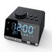 Alarm Clock Radio with Bluetooth Speaker USB Charger Dual Alarm Snooze AUX TF Card and Thermometer Battery Powered Mini Portable Digital Dimmer Clock Radio