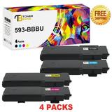 Toner Bank Compatible Toner Replacement for Dell 593-BBBU 593-BBBT 593-BBBS 593-BBBR Color Laser Printer Ink C2660dn C2665dnf Black Cyan Magenta Yellow 4-Pack