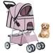 BestPet Pet Stroller Cat Dog Cage Stroller Travel Folding Carrier Light Pink