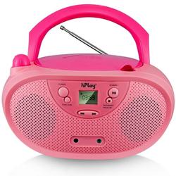 hPlay GC04 Portable Top Loading Programmable CD/CD-R/CD-RW Boombox with Digital Tuning AM FM Radio LCD Display Aux-in Port Supported. AC or Batteries Powered (Batteries not Included) -Pastel Pink