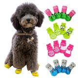 Walbest Pet Anti-Slip Knit Dog Cotton Socks & Cat Socks Anti-Slip Knit Dog Paw Protector & Cat Paw Protector for Indoor Wear Suitable for Small Medium Large Dogs Cats (4pcs/set)