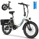 Gocio 500W Electric Bike 20 Folding Electric Bicycle for Adults City Cruiser Ebike with 374.4Wh Removable Battery Max 19Mph 50 Miles Range Electric Hybrid Bike 7 Speed for Adult Men Women White