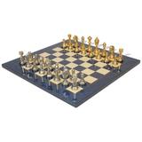 Italian Arabesque Staunton Gold & Sliver Chess Set With Blue Ash Burl & Erable High Gloss Chess Board