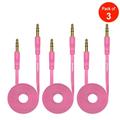 3.5mm Premium Auxiliary Audio Flat AUX Cable for Headphones iPods iPhones iPads Home / Car Stereos and More (Pink) 3 feet - Pack of 3