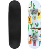 Colorful birds and birdhouses in spring Outdoor Skateboard Longboards 31 x8 Pro Complete Skate Board Cruiser