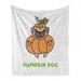 Halloween Soft Flannel Fleece Throw Blanket Pumpkin Dog Typography with Cartoon Drawing Pug in Costume Print Cozy Plush for Indoor and Outdoor Use 50 x 60 Apricot Green and White by Ambesonne