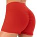 Women Workout Yoga Shorts Soft Solid Stretch Cheerleader Running Dance Volleyball High Waist Short Pants Red S