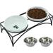 YY FOREYY Elevated Cat Bowls with 2 Ceramic Bowls and 2 Stainless Steel Bowls Raised Cat Food Water Bowl with Iron Stand Porcelain Pet Dishes for Cats and Small Dogs 16 Ounces Dishwasher Safe