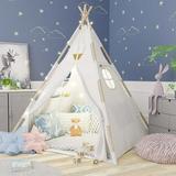 SHCKE Large Kids Teepee Tent Kids Foldable Play Tent Canvas Teepee Indoor Outdoor Kids Playhouse Play Tent Gift for Boys and Girls