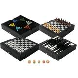 GSE Games & Sports Expert 5-in-1 Black Leather Chess Checkers Backgammon Poker Dice and Chinese Checkers Tabletop Board Game Combo Set with Storage for Kids and Adults
