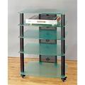 Black Poles 5 Frosted Glass Shelves AV Stand