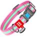 Nylon Reflective Dog Collar | Adjustable Dog Collar for Large Small & Medium Dogs | Personalized Soft and Fashion Patterns Dog Collars | Boy & Girl Dog Collars with Durable Plastic Buckle - Pink