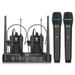 Pro UHF 4 Channel Wireless Microphone System D Debra Audio with Cordless Handheld Lavalier Headset Mics Metal Receiver Ideal for Karaoke Church Party (with 2 Handheld & 2 bodypack(A))