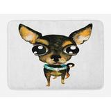 Chihuahua Bath Mat Creative Watercolor Style Painting of Big Eyed Dog with Gem Collar Plush Bathroom Decor Mat with Non Slip Backing 29.5 X 17.5 Multicolor by Ambesonne