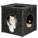 CITYLE Cat House for Indoor Cats Cat Bed House with Mat Cat Bed Cave for Indoor cats Rattan Cat Litter Box Tidy Cats Lightweight Cat Bed with Rattan Ball and Cushion Black