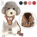 Gustave Pet Dog Vest Harness and Leash Set Adjustable Reflective Safety Vest Soft Corduroy Mesh Padded For Puppy Dogs Cats Outdoor Coffee Size M