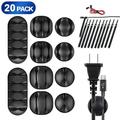 20 Pcs Cable Clips kit Cord Organizer Cable Management Wire Holder Durable Self-Adhesive Desk Cable Organizer Cord Management Wire Management System Self-Gripping Cable Ties Black