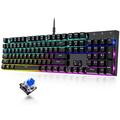 KROV Mechanical Gaming Keyboard RGB Backlit Keyboard Full Size 104 Keys Blue Switch Wired Computer Keyboard Black