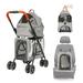 KARMAS PRODUCT Double Pet Stroller for 2 Dogs Cats Folding Portable Carrier Cage Detachable 3 in 1 Pet Stroller Dual Entry Gray