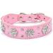 DEFNES Cute Dog Collar with Bling Bling Rhinestones - Diamond Flower Pattern Studded Leather Dog Collar ( Pink )- Fit Small and Medium