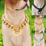 Ludlz Dog Choke Collar 12mm Chain Collar Stainless Steel Heavy Duty Cuban Link Dog Chain with Big Ring