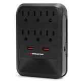 Monster Wall Tap Surge Protector 6 Grounded Outlets & 2 USB Ports