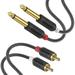 J&D Dual 1/4 inch Male TS to 2 RCA Male Stereo Audio Adapter with Nylon Braid Speaker Cable 3 ft