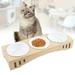 OUKANING Cat Dog Pet Ceramics Feeding Bowl Water Food Dish Feeder 3 Bowls w/ Bamboo Station