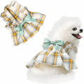Dog Plaid Dress Bow Tie Puppy Princess Dress Spring Summer Autumn Classic Sleeveless Bow Knot Short Skirt Puppy Dress (L Size).VDG5