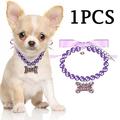 1PCS Pearl Dog Collar Adjustable Elegant Pearl Rhinestone Big Bone Charm Cute Wedding Necklace for Girls Accessories for Small Dogs Puppy Cats