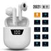 Bluetooth Wireless Earbud Headphones Hi-Fi Stereo Earbuds [with 24 Hrs LED display charging box/USB-C Quick Chage] Built-in Mic in-Ear Sports Earbuds for iPhone/Samsung/Android- White