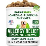 Dog Allergy Relief Chews - Anti-Itch Skin & Coat Supplement - Omega 3 Fish Oil - Itchy Skin Relief Treatment Pills - Itching & Paw Licking - Dry Skin & Hot Spots - (120 Immune Treats - Peanut Butter)