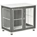 PawHut 34 2-in-1 Wooden Dog Kennel Modern Wire Animal Crate Pet Cage with Lockable Door and Adjustable Foot Pads for Small and Medium Dogs Grey and White