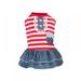 Magazine Pet Dog Striped Dress Vest Denim Skirt for Small Medium Puppy Lace Trim Pocket Decortive Dresses