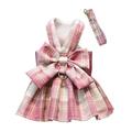 Popvcly Dog Dress Harnesses with Leash Set JK Plaid Puppy Girl Skirt Doggy Dresses with Leash Ring Bunny Doggie Clothes for Small Medium Dogs Outfits Cat Apparel Pink S