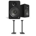 Kanto YU6MB 200W Bookshelf Speakers with Bluetooth - Matte Black (Pair) with Kanto SP26PL 26 Fixed-Height Stands for Bookshelf Speakers - Black (Pair) (2022)