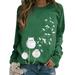 Niuer Ladies Loose Fit Dandelion Print Pullover Women Casual T-shirt Long Sleeve Work Cat Printed Round Collar Sweatshirt Green M