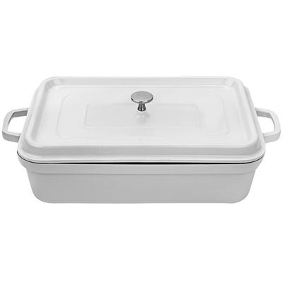 GET Heiss 7.5 Qt. White Enamel Coated Cast Aluminum Rectangular Roasting Pan with Lid CA-017-AWH/BK/CC