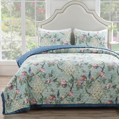 Pavona Velvet Garden Quilt And Pillow Sham Set by Brylane Home in Jade (Size 2PC TWIN/XL)