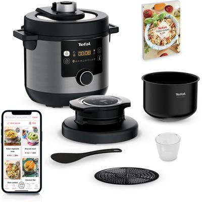 TEFAL Multikocher "CY7788 Turbo Cuisine & Fry", schwarz (edelstahlfarben, schwarz), Küchenmaschinen, Schnellkochfunktion, 10 aut. Kochprogramme, 4 Extra Crisp Programme