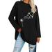 iOPQO womens t shirts Women Long Sleeve Dandelion Butterfly Pinting Oversized T Shirts Loose Casual Crewneck Tunic Soft Blouse Tops t shirts for women Black + L