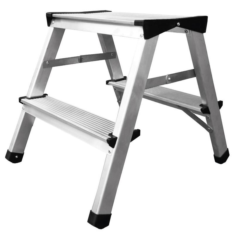 PROREGAL Metal Double Giraffe Doppelseitige-Aluminium-Stufenstehleiter | 3 Stufen | 125kg Tragkraft | Leiter Trittleiter Stufenleiter Haushaltsleiter Image