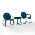 Crosley Furniture Griffith 3 Piece Metal Outdoor Rocking Chair Set in Navy Gloss