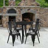 Emma + Oliver Commercial 30 Round Black Metal Indoor-Outdoor Table Set with 4 Cafe Chairs