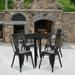 BizChair Commercial Grade 30 Round Black Metal Indoor-Outdoor Table Set with 4 Cafe Chairs