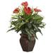 Nearly Natural 6678 Mixed Greens and Anthurium with Vase Decorative Silk Plant Green