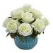 Nearly Natural 11.5 Rose Artificial Arrangement in Blue Ceramic Vase