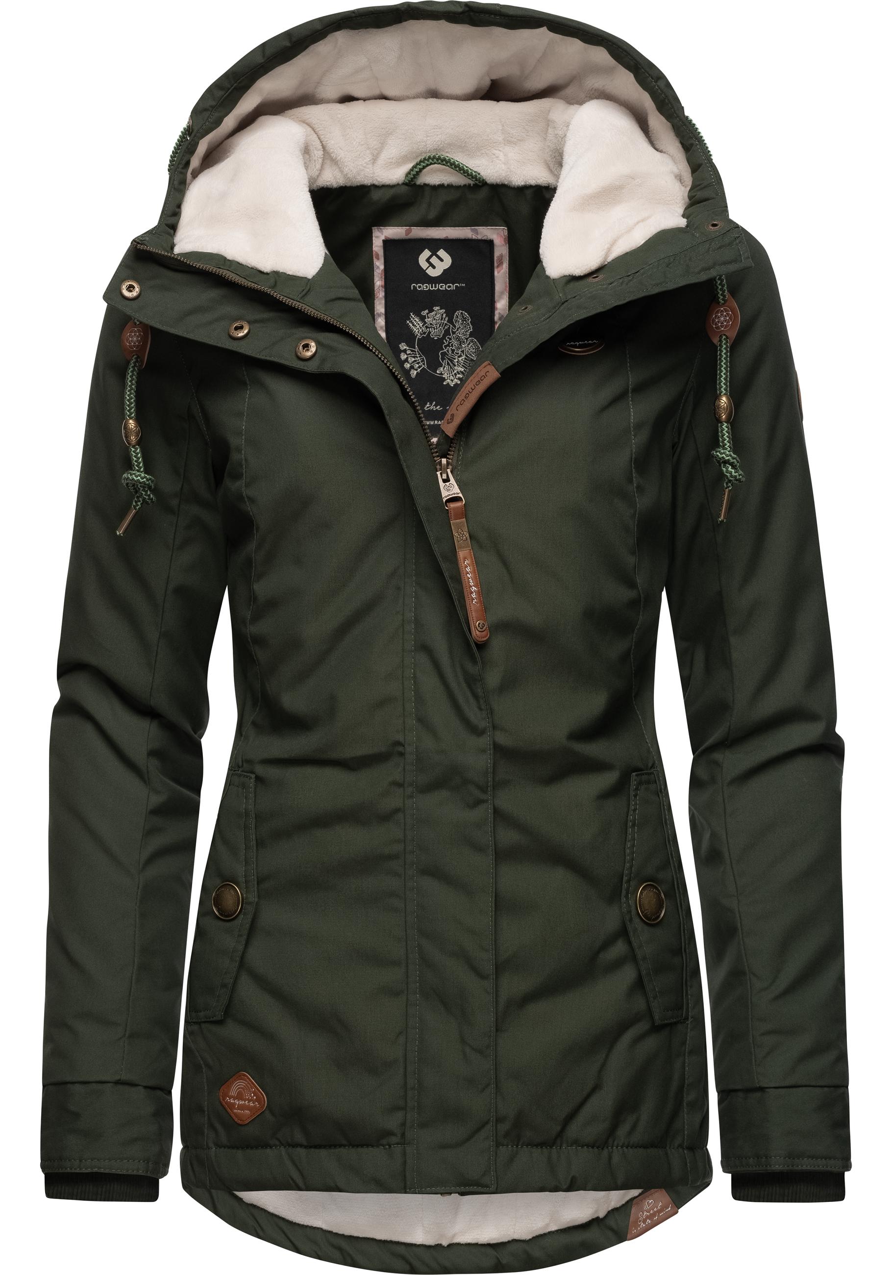 Winterjacke RAGWEAR "Monade", Damen, Gr. XL (42), grün (flaschengrün), Obermaterial: 65% Polyester, 35% Baumwolle, Futter 100% Polyester, Wattierung 100% Polyester, figurbetont Po-bedeckend, verstellbar Rippstrickbündchen mit Druckknopf, Jacken,...